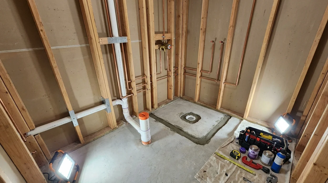 Bathroom rough-in plumbing during remodel by Johns Plumbing LLC in Pleasant Grove