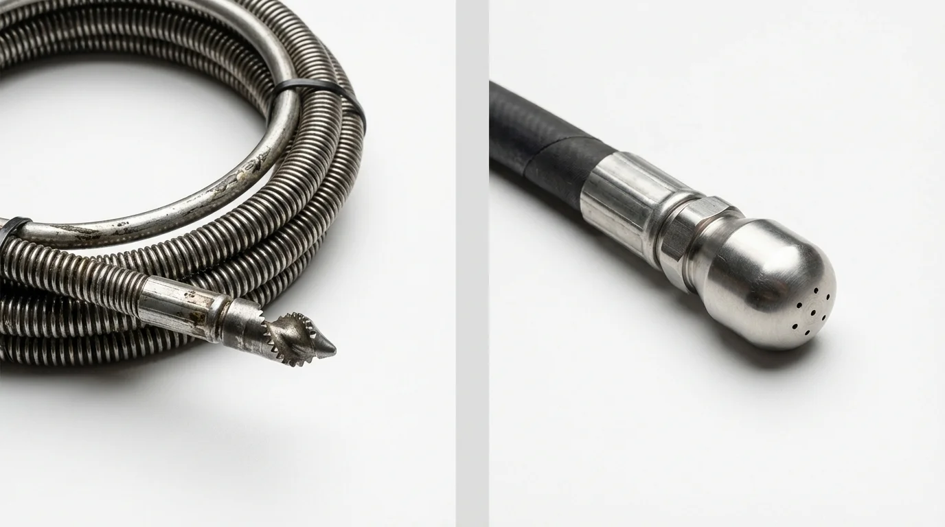 Drain snake cable and hydro jetting nozzle used for drain cleaning in Pleasant Grove, UT