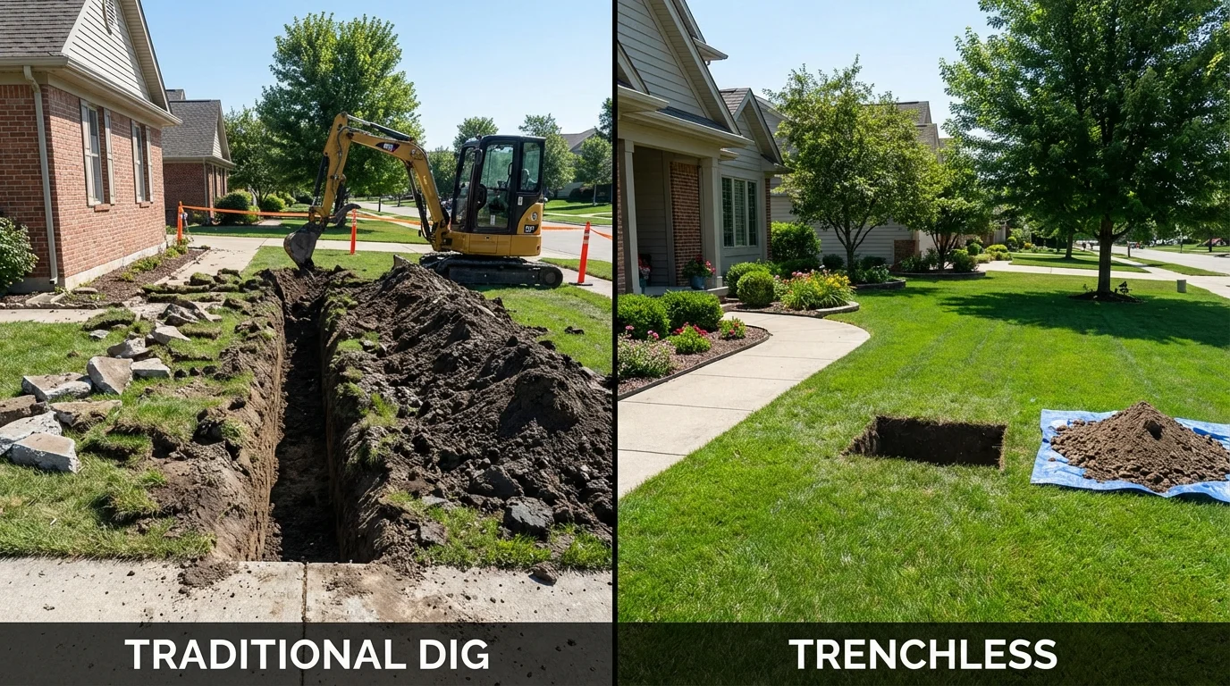 Trenchless sewer repair with minimal yard damage versus traditional excavation in Pleasant Grove, UT